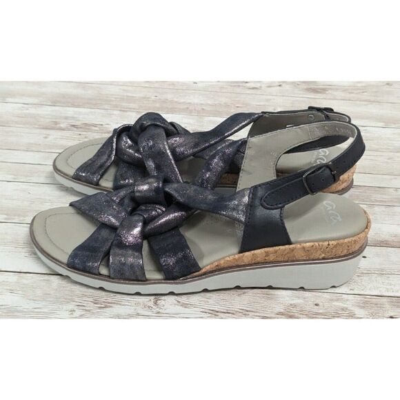 Ara Womens Size 5 Black Adjustable Strap Open Toe Wedge Heel Slingback Sandal - Picture 5 of 11